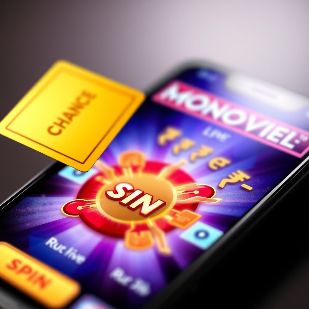 Macro close-up of a smartphone screen showing the Monopoly Live official app, the \